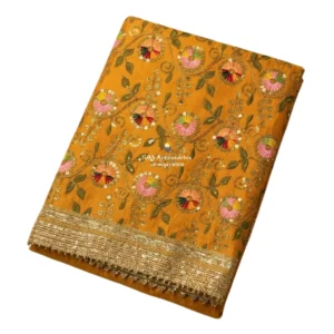 Yellow Embroidered Silk Rumala Sahib - Double Set